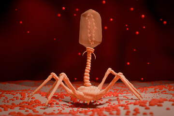 3D Rendering of Bacteriophage Virus on Bacterial Cell