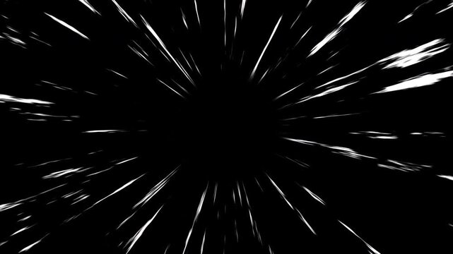 Dynamic white manga speed lines on black background for cinematic anime transitions and high energy comic book style video project intros and openers.
