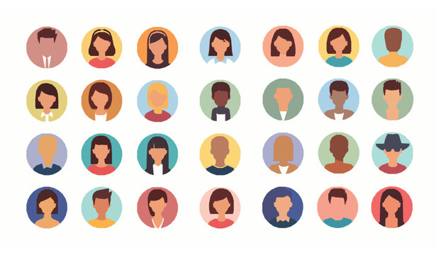 Modern avatar profile picture icon set with young men and women flat portraits