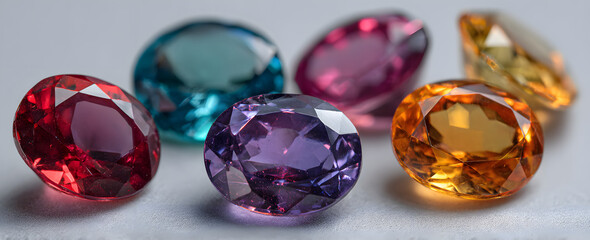 Set of bright gemstones isolated on white