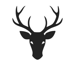 Naklejka premium Deer head icon silhouette front view. Vector logo of a wildlife animal. Illustration isolated on white background.