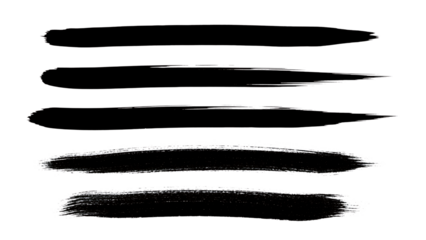 Black brush strokes, isolated on transparent background