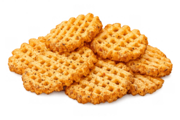 Spicy lattice crackers heap on transparent background, a savory crunchy snack food for parties and happy hour