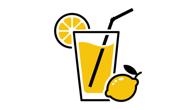 Refreshing lemon drink icon in a tall glass with a straw and fresh lemon garnish
