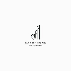 Saxophone and Building Logo Icon Design Template Vector