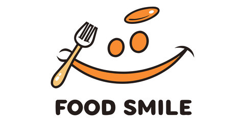 Happy face made of fork and food with Food Smile text