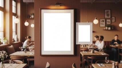 Restaurant Interior with Blank Menu Boards.