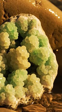 Close Up of Green and Yellow Botryoidal Aragonite Crystal Formation