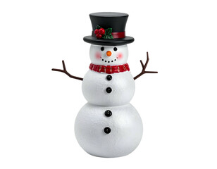 Cheerful frosted snowman with black hat, red scarf, and berry adornment