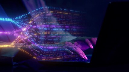 woman analyst uses a computer AI artificial intelligence dynamic shows a futuristic representation of digital data processing and transfer across a vast, interconnected network, symbolicizing big data - Powered by Adobe