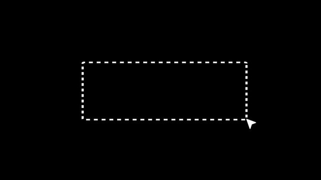 Digital selection tool animation with mouse cursor drawing a white dashed line rectangle on black background for software tutorial UI design videos.
