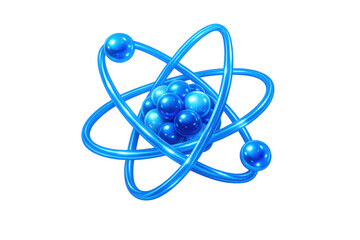 Blue atomic structure showing electrons orbiting nucleus in chemistry, science, and physics concept