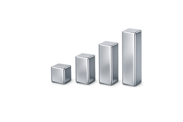 Increasing 3d bar graph representing rising business profits, market data, and financial performance with a polished silver finish