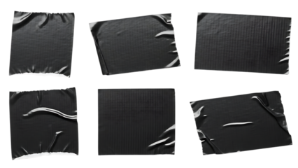 Collection of black textured materials isolated on transparent background