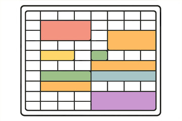 Schedule layout showing colored blocks representing tasks in different time slots across a grid format