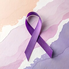 Purple Awareness Ribbon on Soft Pastel Paper Background Illustration.