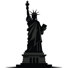 Fototapeta premium Black silhouette vector of the Statue of Liberty in New York City, iconic American landmark representing freedom and travel.