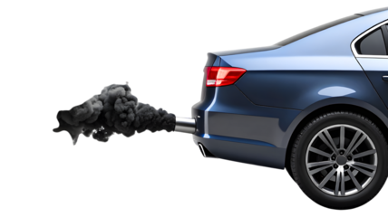Car exhaust fumes billowing from tailpipe isolated on transparent background