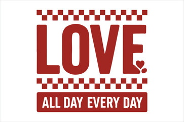 Fototapeta premium A bold red love graphic with checkered borders and a heartfelt message