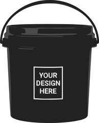 Black plastic paint bucket mockup with handle and custom label isolated on white background industrial packaging vector illustration © Shabita
