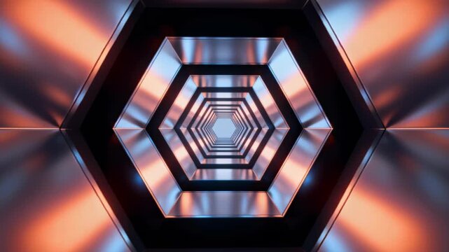 Dynamic tracking shot through a mesmerizing hexagonal tunnel
