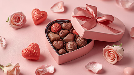 Luxury Valentine Chocolates in a Heart-Shaped Gift Box with Roses