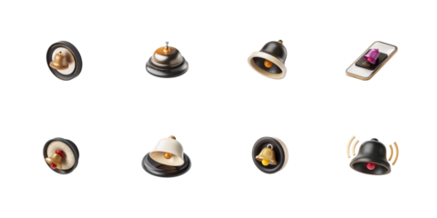 Collection of various 3d notification bell icons representing alerts reminders and essential communication tools on transparent background