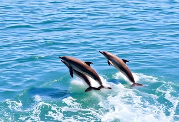 Fototapeta premium Dolphins jumping out of the sea