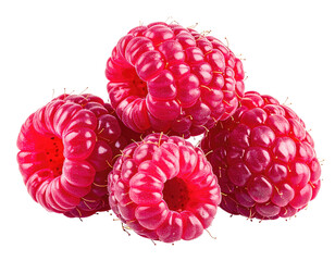 Close-up of ripe raspberries on a black background. Vivid red fruit, detailed texture