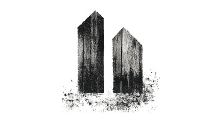 Textured Abstract Dark Monoliths Illustration, Modern Grunge Geometric Towers, Architectural Concept Art Isolated