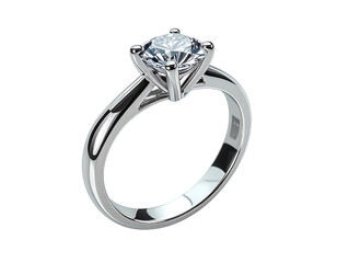 A gleaming solitaire engagement ring with a brilliant-cut diamond against a dark background
