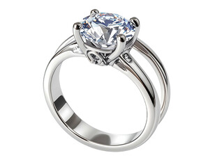 A glamorous ring featuring a brilliant, clear, round cut diamond in a four-prong setting