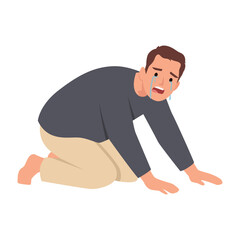 Depressed Man Crying on the Floor. Flat vector illustration isolated on white background