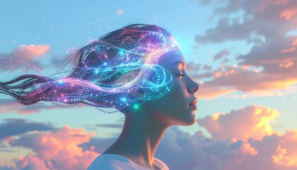 Three-dimensional conceptual visualization representing artificial intelligence technology