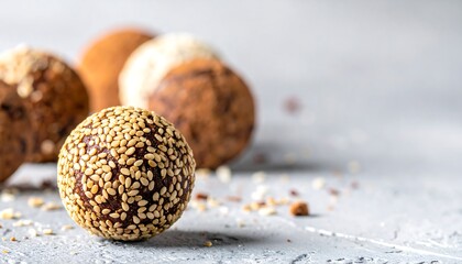 Delicious Sesame Seed Energy Balls on a Textured Surface.