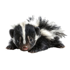 PNG file A charming skunk with distinct black and white markings on transparent background PNG, easy to use.