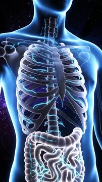 Human Body Digestive System and Rib Cage Anatomy.