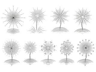 Obraz premium Set of dandelion line art illustrations