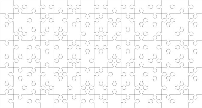 White jigsaw puzzle empty background. Vector illustration of blank square pieces pattern. 