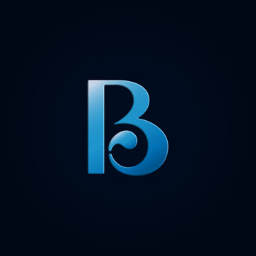 Lettre B bleue en monogramme typographique avec effet 3D et texture douce sur fond sombre &eacute;l&eacute;gant