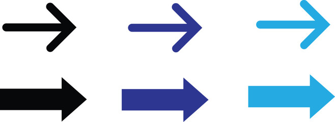 Right Arrow Icons Set in Black Blue and Cyan Solid Style ©  Ripon