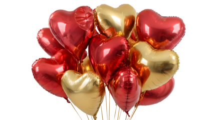 Heart-shaped foil balloons isolated on transparent background