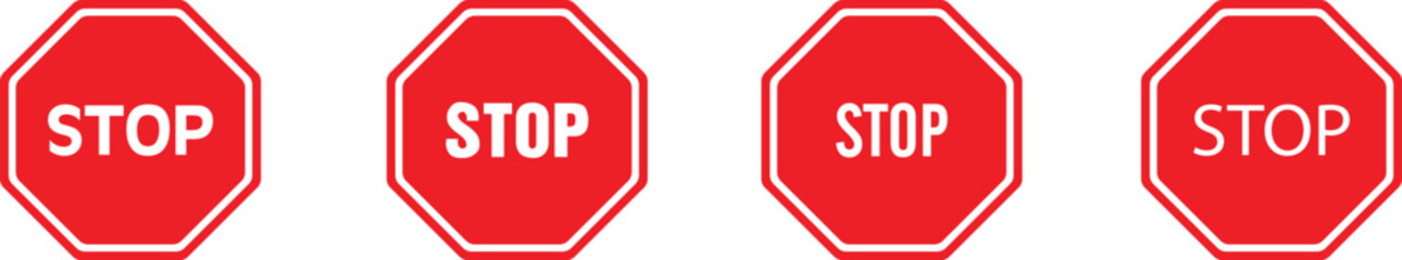Red Stop Sign Icons Set in Flat Octagonal Style ©  Ripon