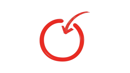 Red circular arrow icon isolated on transparent background