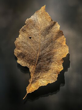 Large golden copper leaf sculpture hanging against a black background adds elegance and charm to wall decor design