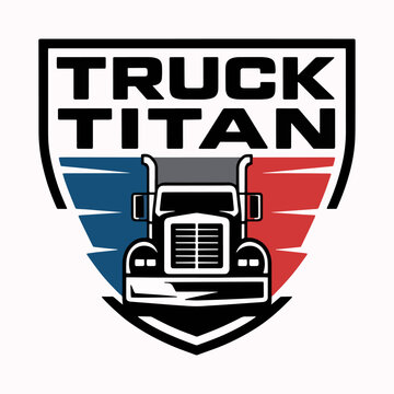 Truck Titan racing crest with sweeping stripes and bold cab, performance hauling emblem vector for trucking teams, shows, rallies and merchandise