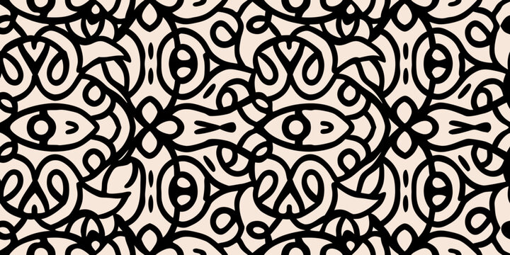 Intricate black and beige abstract pattern with repeated organic shapes
