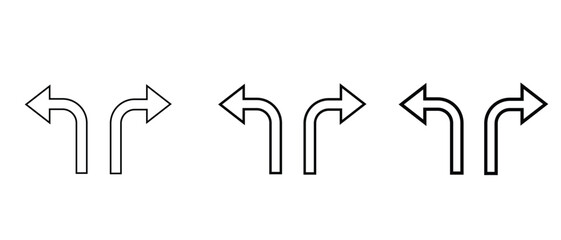 Curved Left and Right Turn Arrow Outline Icons Set ©  Ripon