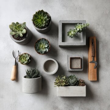 A variety of sus and sus in concrete pots