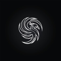 Obraz premium Stylized eagle or firebird emblem, line art mascot for sports or gaming